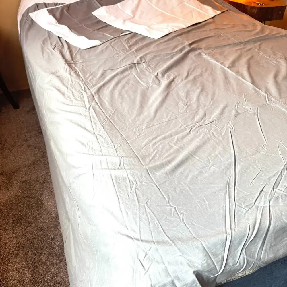 Ikea Farglav Queen Duvet Cover & Pillowcases White Gray Color Block Modern EUC
